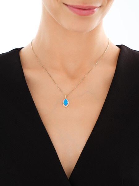 Złota zawieszka z opalitem i cyrkoniami