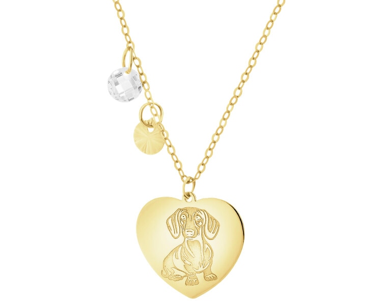 Złoty naszyjnik z cyrkonią - piesek, serce