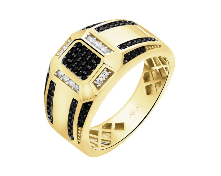 Złoty pierścionek z cyrkoniami - sygnet