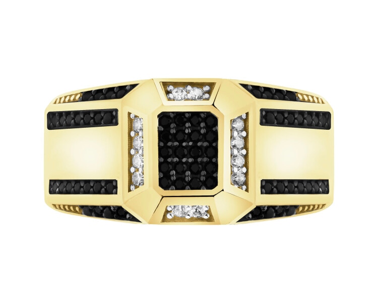 Złoty pierścionek z cyrkoniami - sygnet