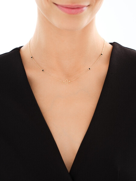 Złoty naszyjnik z cyrkoniami - kwiat lotosu