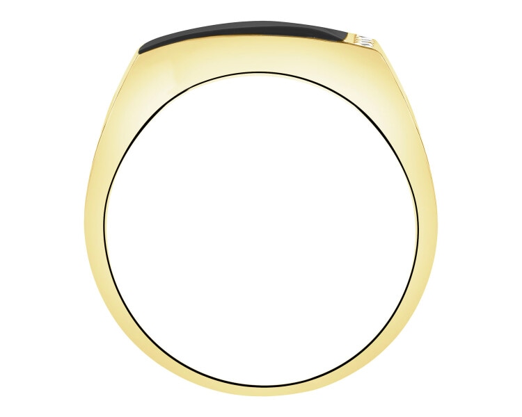 Złoty pierścionek z emalią i cyrkoniami - sygnet