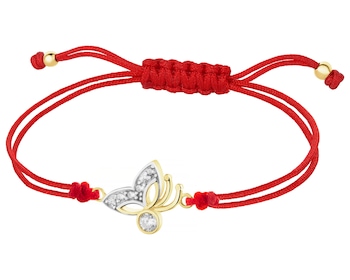 Bransoletka z cyrkoniami i elementami z żółtego złota - motyl