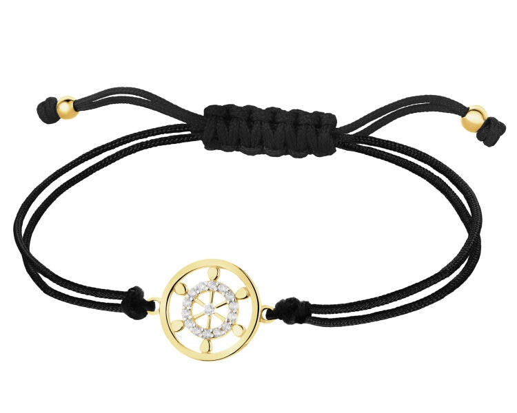 Bransoletka z cyrkoniami i elementami z żółtego złota - koło sterowe