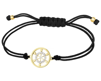 Bransoletka z cyrkoniami i elementami z żółtego złota - koło sterowe