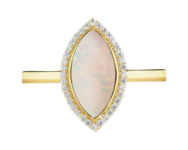 Złoty pierścionek z opalitem i cyrkoniami