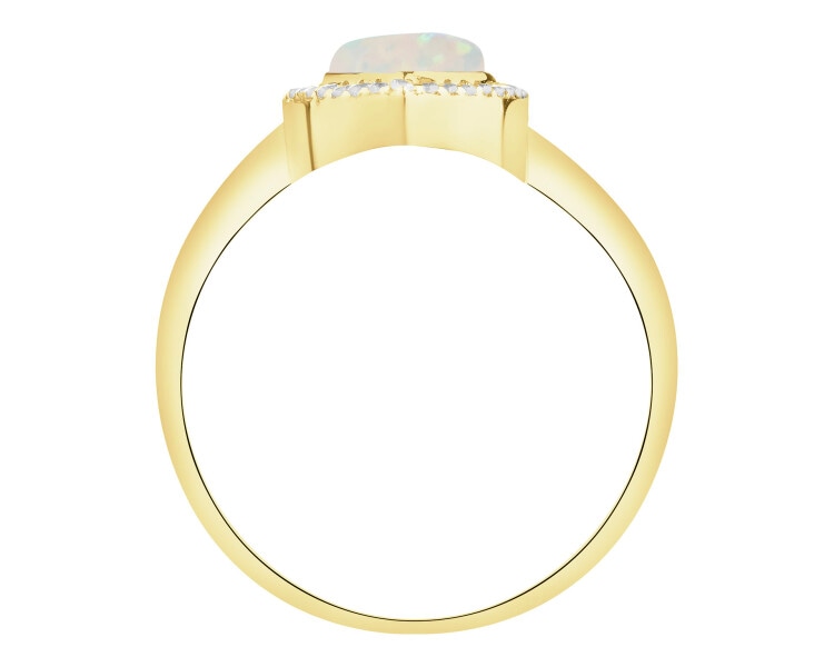 Złoty pierścionek z opalitem i cyrkoniami
