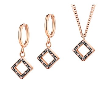 Kolczyki i naszyjnik ze stali szlachetnej z markasytami - komplet - kwadraty