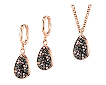 Kolczyki i naszyjnik ze stali szlachetnej z markasytami - komplet - łezki