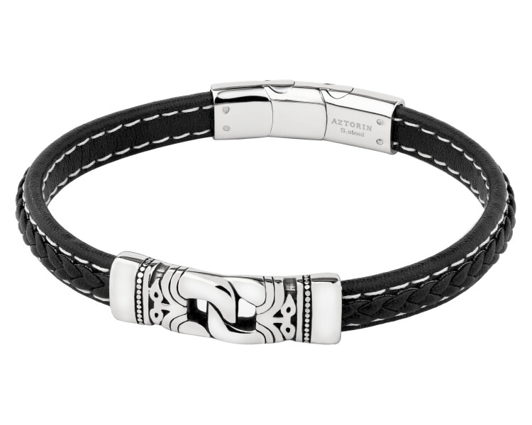 Bransoletka ze stali szlachetnej i skóry