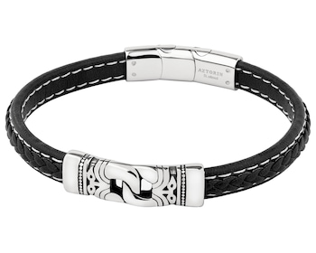 Bransoletka ze stali szlachetnej i skóry