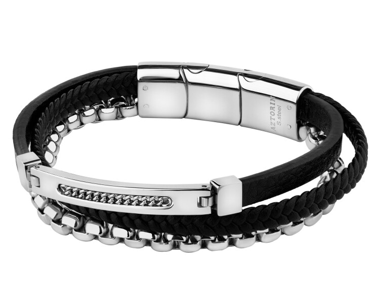 Bransoletka ze stali szlachetnej i skóry