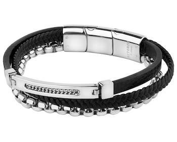 Bransoletka ze stali szlachetnej i skóry