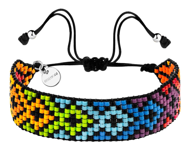 Bransoletka z elementami z mosiądzu pozłacanego i szklanymi koralikami