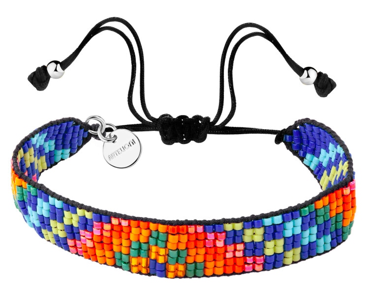 Bransoletka z elementami z mosiądzu pozłacanego i szklanymi koralikami