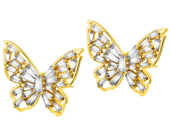 Kolczyki z mosiądzu pozłacane z cyrkoniami - motyl