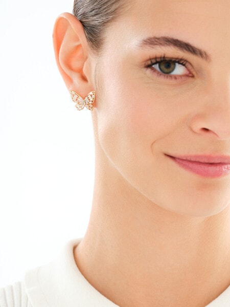 Kolczyki z mosiądzu pozłacane z cyrkoniami - motyl