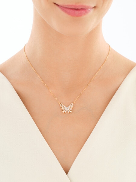 Pozlacený náhrdelník z mosazi se zirkony - motýl