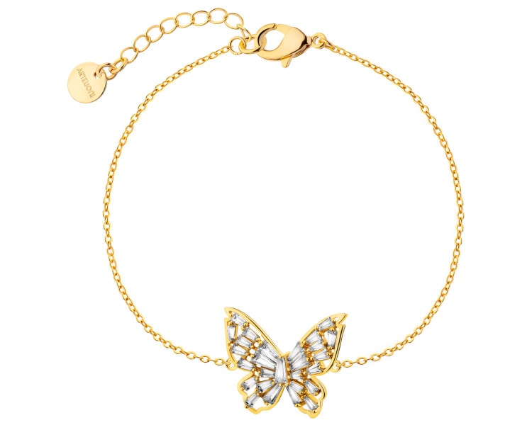 Bransoletka z mosiądzu pozłacana z cyrkoniami - motyl