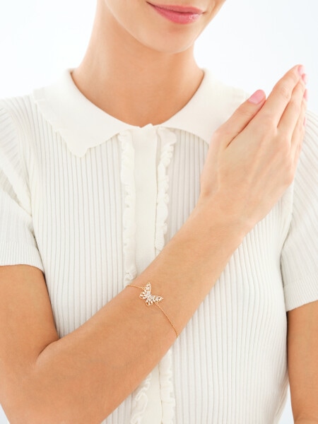 Bransoletka z mosiądzu pozłacana z cyrkoniami - motyl