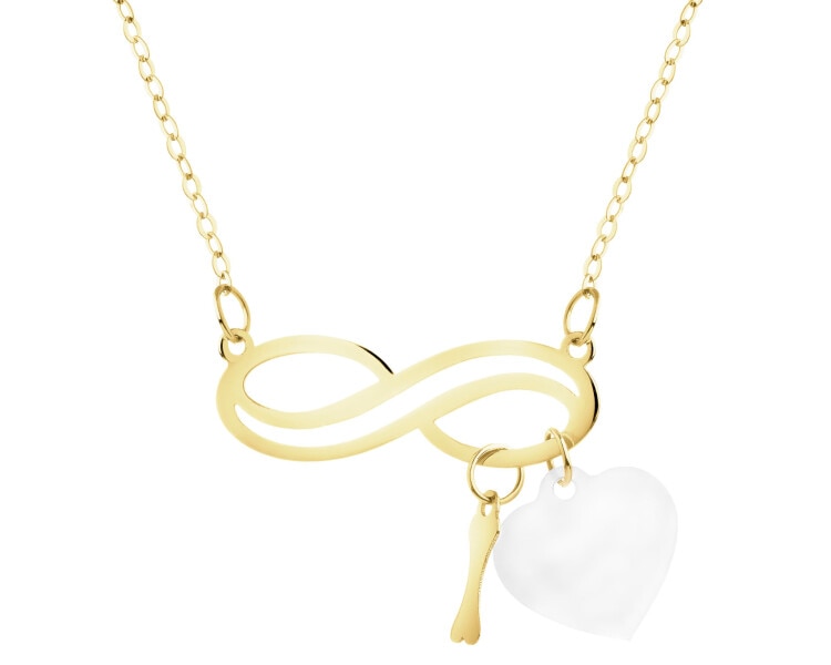 Zlatý náhrdelník s perletí - nekonečno, srdce, kost