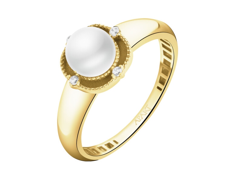 14 K Yellow Gold Ring with Pearl Of Majorca