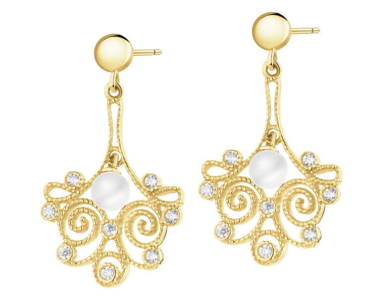 Złote kolczyki z perłami i cyrkoniami