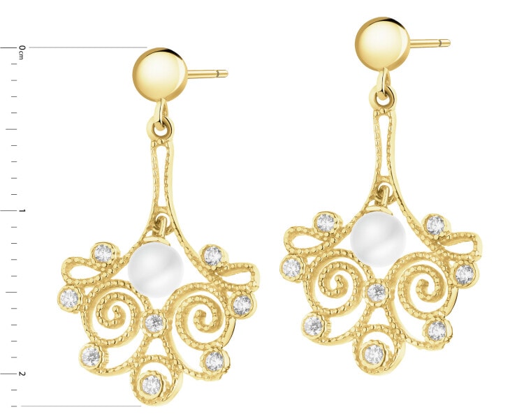 9 K Yellow Gold Dangling Earring with Pearl Of Majorca