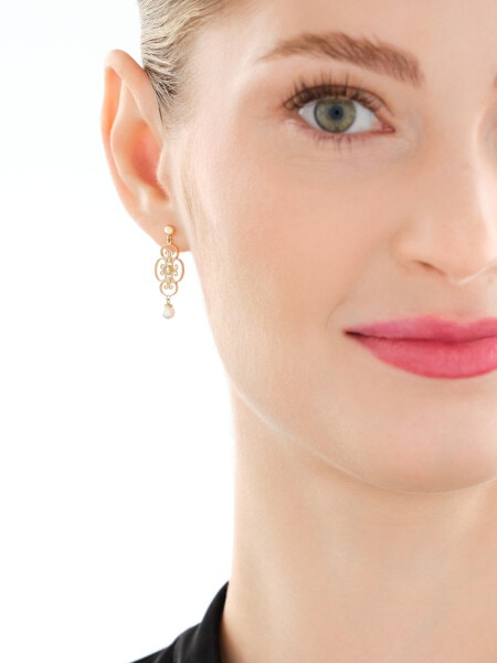 Złote kolczyki z perłami i cyrkoniami