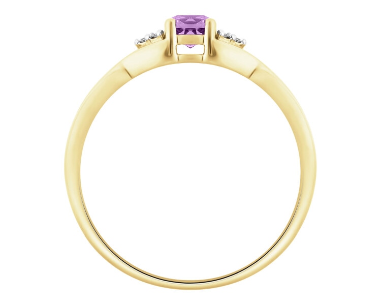 Pierścionek z żółtego złota z diamentami i ametystem - próba 375
