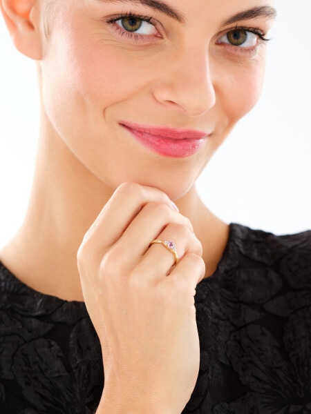 9 K Rhodium-Plated Yellow Gold Ring  - fineness 9 K