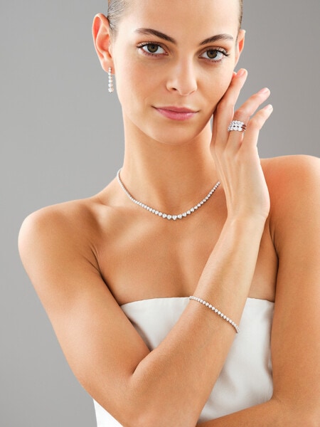 18 K Rhodium-Plated White Gold Collar Necklace with Laboratory Diamonds - 7,00 ct - fineness 18 K