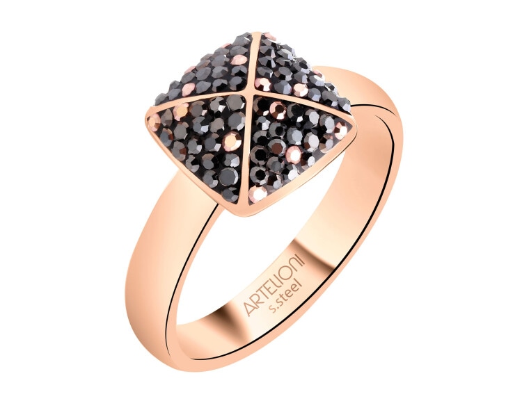 Pierścionek ze stali szlachetnej z markasytami - kwadrat