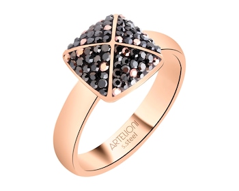 Pierścionek ze stali szlachetnej z markasytami - kwadrat