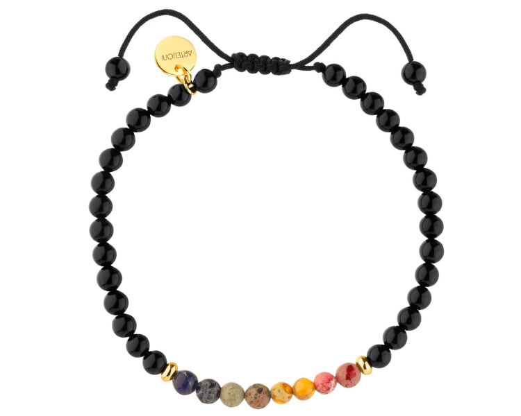 Bransoletka z mosiądzu pozłacana z agatami i jaspisami