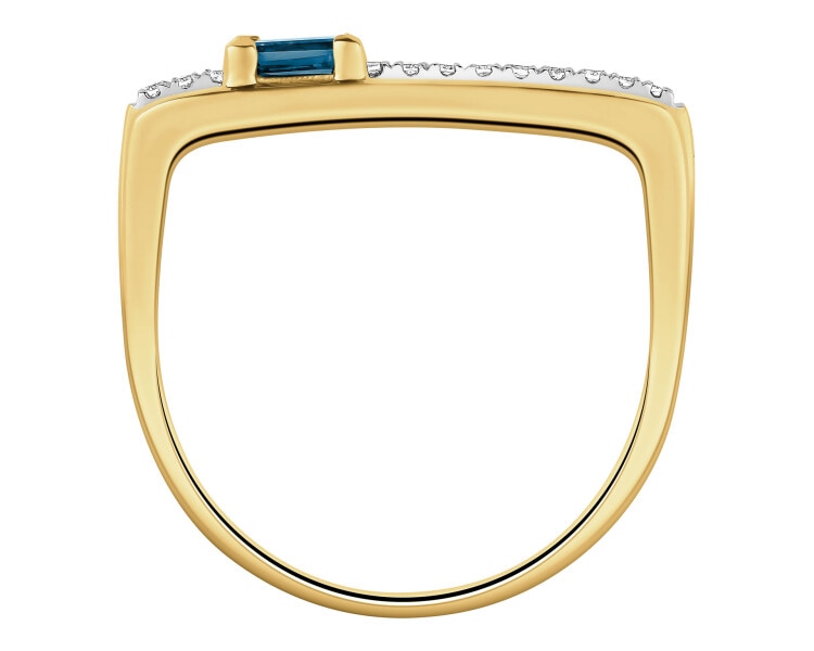 Pierścionek z żółtego złota z diamentami i topazem London Blue - próba 585