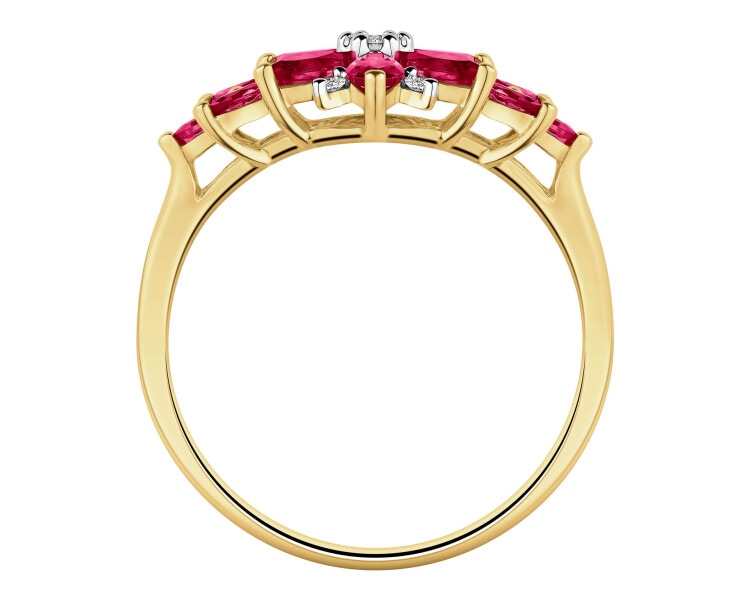 Pierścionek z żółtego złota z brylantami i rubinami syntetycznymi - próba 585