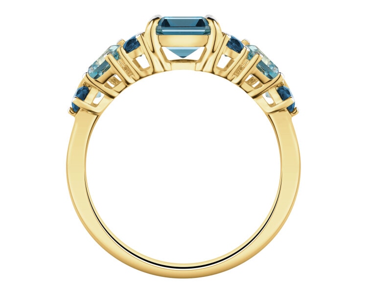 Pierścionek z żółtego złota z brylantami i topazami - próba 585