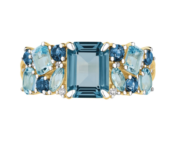 Pierścionek z żółtego złota z brylantami i topazami - próba 585