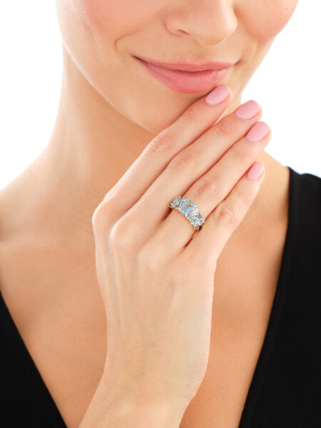 Pierścionek z żółtego złota z brylantami i topazami - próba 585