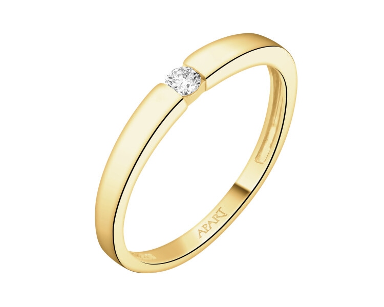 Pierścionek z żółtego złota z brylantem - 0,08 ct - próba 375