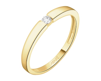 Pierścionek z żółtego złota z brylantem - 0,08 ct - próba 375
