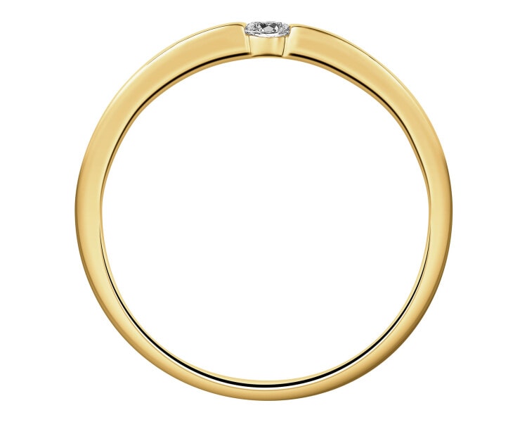 Pierścionek z żółtego złota z brylantem - 0,08 ct - próba 375
