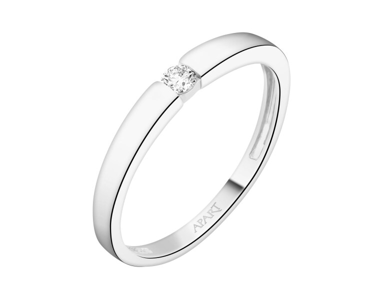 Pierścionek z białego złota z brylantem - 0,08 ct - próba 375
