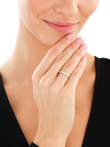 Pierścionek z białego złota z brylantem - 0,08 ct - próba 375