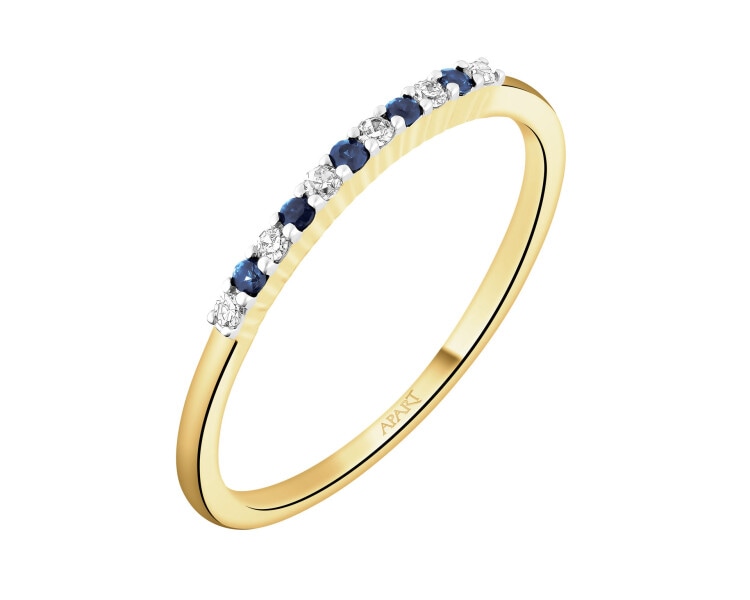 Pierścionek z żółtego złota z diamentami i szafirami - próba 585