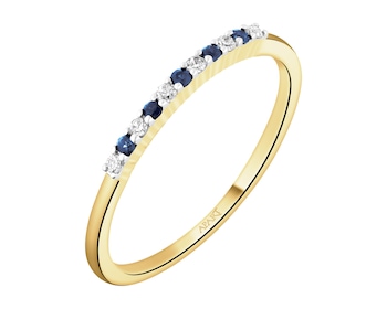 Pierścionek z żółtego złota z diamentami i szafirami - próba 585