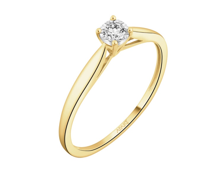 Pierścionek z żółtego i białego złota z brylantem - 0,08 ct - próba 585