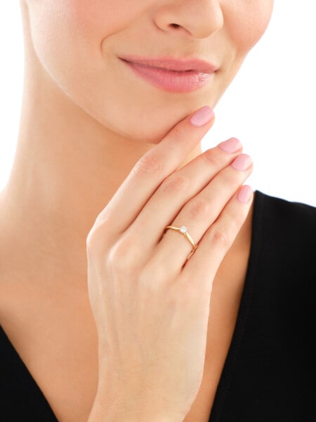 Pierścionek z żółtego i białego złota z brylantem - 0,08 ct - próba 585