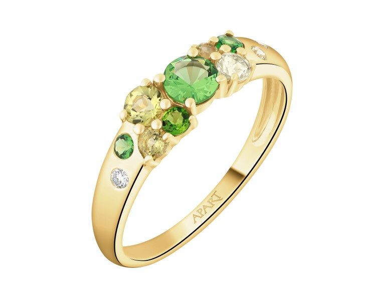 Pierścionek z żółtego złota z brylantami i kamieniami ozdobnymi - próba 585